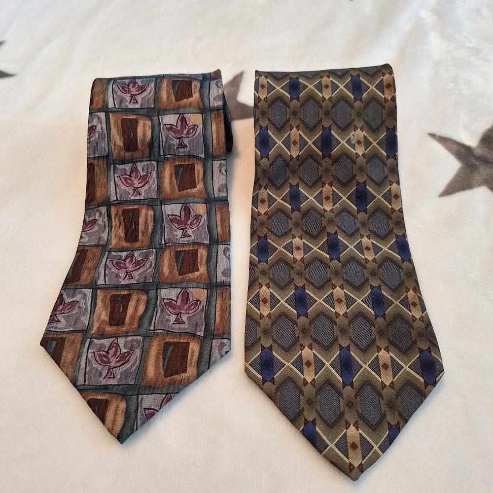 Lot of 2 Mens Silk Neck Ties Unique Patterns Jack Harper & Jimmy V‎ Preppy Party